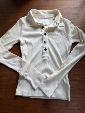 Citizens of Humanity Ribbed Henley Polo Top Cream Long Sleeve Size S